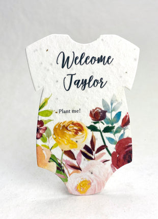 Custom, Personalized Infant Bodysuit  Shape - Thank You - For Birth Announcement or Baby Shower - Wildflower Seed Paper 3" x 2"  - Set of 18