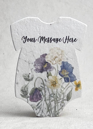 Custom, Personalized Infant Bodysuit  Shape - Thank You - For Birth Announcement or Baby Shower - Wildflower Seed Paper 3" x 2"  - Set of 18