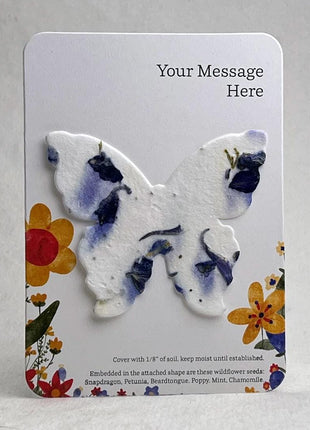 Custom, Personalized Favor - Recycled Card 3.5" x 4.875" w/ Seed Paper Butterfly 2.85" x 3" - Choose Print & Seed Paper Color - Set of 8