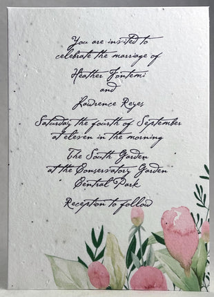 Handmade Seed Paper Invitations - 5" x 7" - Rose Garden - Set of 4 with Envelopes