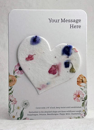 Custom, Personalized Favor Card - Recycled Card 3.5" x 4.875" w/ Seed Paper Heart 2.5" x 2.85" - Choose Print & Seed Paper Color - Set of 8