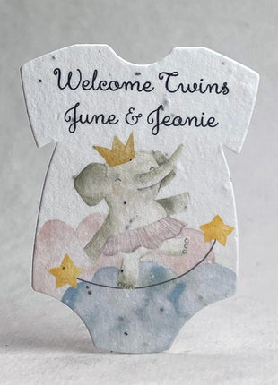 Custom, Personalized Infant Bodysuit Shape - Adorable Animals - Handmade Wildflower Seed Paper - 3.2" x 2.5" - Set of 18