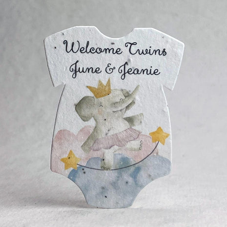 Custom Personalized Infant Bodysuit Shape | Whimsical Watercolors | Wildflower Seed Paper | 3.2" x 2.5" | Baby Showers | Set of 18