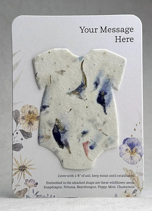 Custom, Personalized Baby Shower Favor - Card 3.5" x 4.875" w/ Seed Paper Bodysuit 2.5" x 3.25" - Choose Print and Paper Color - Set of 8