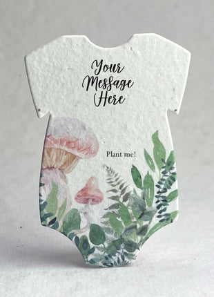 Custom, Personalized Infant Bodysuit  Shape - Thank You - For Birth Announcement or Baby Shower - Wildflower Seed Paper 3" x 2"  - Set of 18