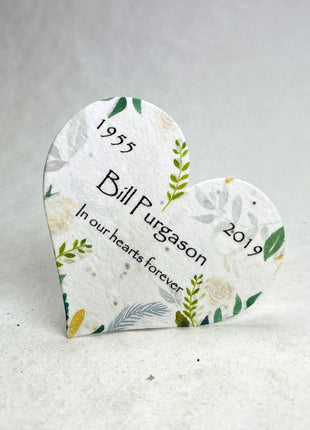 Custom, Personalized Large Seed Paper Hearts Set of 18 - Memorial Garden Print - Wildflower Seeds