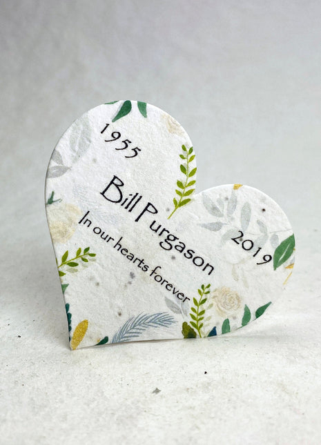 Custom, Personalized Wildflower Seed Paper Large Hearts - Set of 18 or 90 - Memorial Garden Print - 2.85"x 2.5"