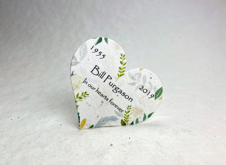 Custom, Personalized Large Seed Paper Hearts Set of 18 - Memorial Garden Print - Wildflower Seeds
