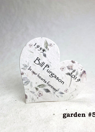 Custom, Personalized Large Seed Paper Hearts Set of 18 - Memorial Garden Print - Wildflower Seeds