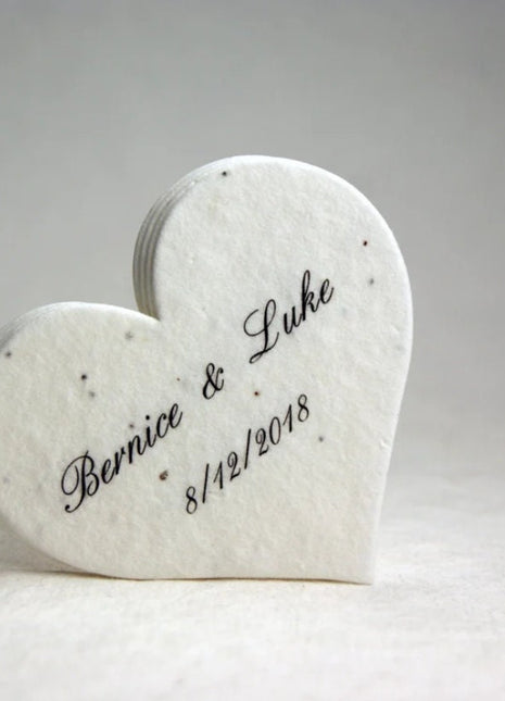 Custom, Personalized Large Seed Paper Hearts - 2.5" x 2.85" - Choose Paper - Your Names & Wedding Date