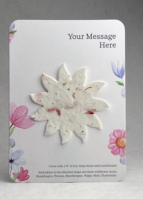 Custom, Personalized Wedding or Event Favor - Card 3.5" x 4.875" w/ Seed Paper Flower 2.5" x 2.4" - Choose Print and Paper Color - Set of 8