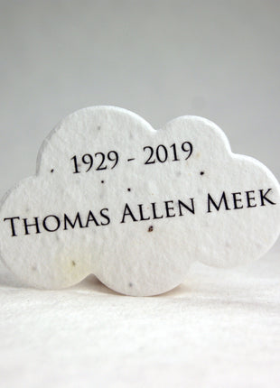 Custom, Personalized Handmade Seed Paper Memorial Cloud Shapes - 3" x 2" - Set of 24