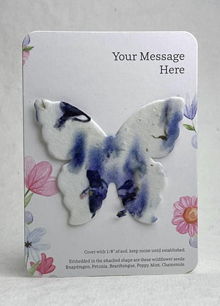 Custom, Personalized Favor - Recycled Card 3.5" x 4.875" w/ Seed Paper Butterfly 2.85" x 3" - Choose Print & Seed Paper Color - Set of 8