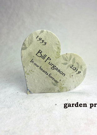 Custom, Personalized Large Seed Paper Hearts Set of 18 - Memorial Garden Print - Wildflower Seeds