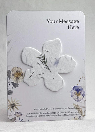 Custom, Personalized Wedding or Event Favor - Card 3.5" x 4.875" With Seed Paper Flower 2.5 x 2.4" - Choose Print and Paper Color - Set of 8