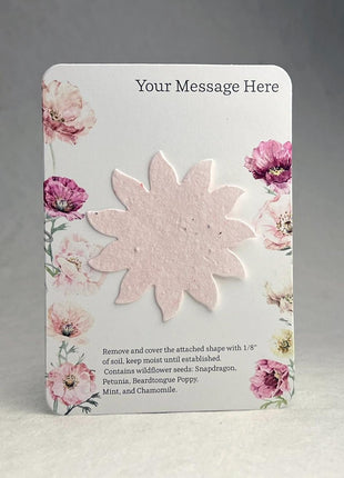 Custom, Personalized Wedding or Event Favor - Card 3.5" x 4.875" w/ Seed Paper Flower 2.5" x 2.4" - Choose Print and Paper Color - Set of 8