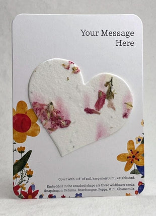 Custom, Personalized Favor Card - Recycled Card 3.5" x 4.875" w/ Seed Paper Heart 2.5" x 2.85" - Choose Print & Seed Paper Color - Set of 8