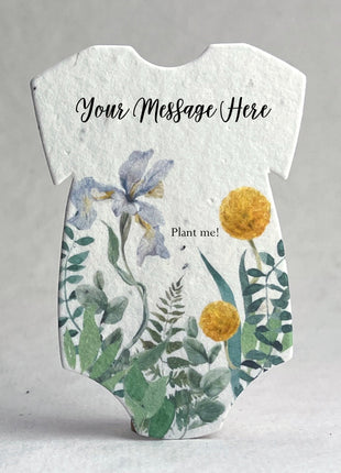 Custom, Personalized Infant Bodysuit  Shape - Thank You - For Birth Announcement or Baby Shower - Wildflower Seed Paper 3" x 2"  - Set of 18