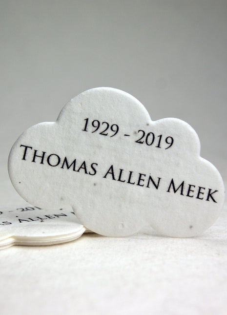 Custom, Personalized Handmade Seed Paper Memorial Cloud Shapes - 3" x 2" - Set of 24
