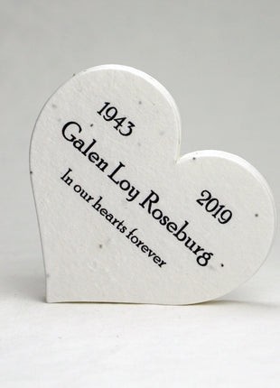 Custom, Personalized Large Seed Paper Memorial Hearts - 2.5" x 2.85" - Funeral and Celebration of Life - Choose Your Paper