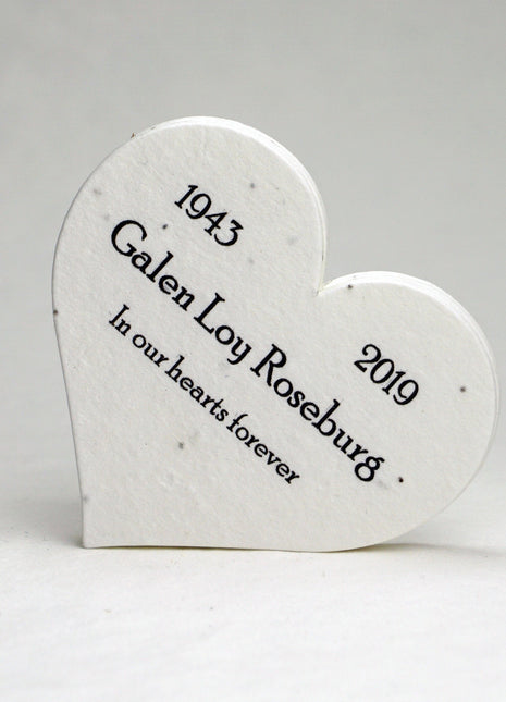Custom, Personalized Large Seed Paper Memorial Hearts - 2.5" x 2.85" - Funeral & Celebration of Life - Choose Your Paper