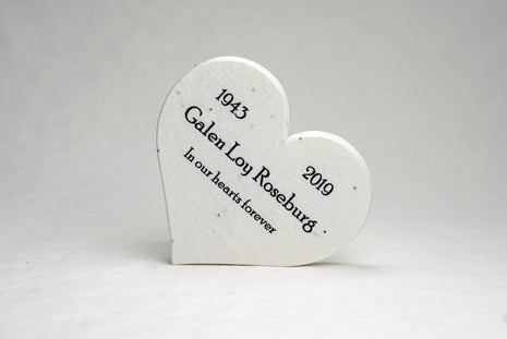 Custom, Personalized Large Seed Paper Memorial Hearts - 2.5" x 2.85" - Funeral and Celebration of Life - Choose Your Paper