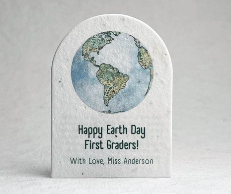 Personalized Earth Day | Arch Shape Card | 2.4" x 3.25"| Handmade Wildflower Seed Paper | Set of 18