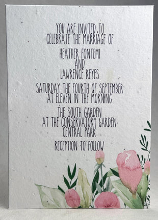 Handmade Seed Paper Invitations - 5" x 7" - Rose Garden - Set of 4 with Envelopes