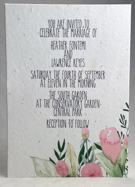 Handmade Seed Paper Invitations - 5" x 7" - Rose Garden - Set of 4 with Envelopes