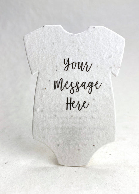 Custom, Personalized Print - Wildflower Seed Infant Bodysuit Shape - Seed Paper - 3.2" x 2.5" - Baby Showers - Set of 18