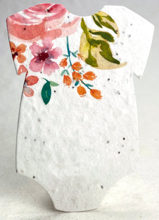 Custom, Personalized Infant Bodysuit Shape - Welcome Baby - Birth Announcement or Baby Shower - Wildflower Seed Paper 3" x 2"  - Set of 18