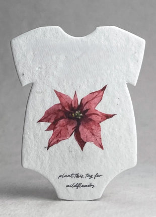 Custom Personalized Infant Bodysuit Shape with Floral Art | Birth Announcement or Baby Shower | Wildflower Seed Paper 3" x 2" | Set of 18