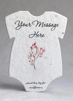 Custom Personalized Infant Bodysuit Shape with Floral Art | Birth Announcement or Baby Shower | Wildflower Seed Paper 3" x 2" | Set of 18