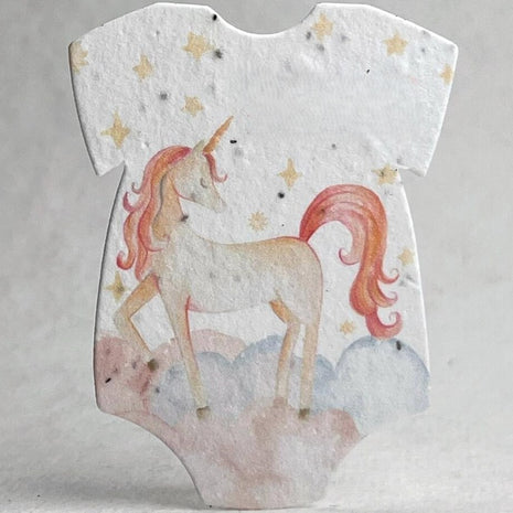 Custom Personalized Infant Bodysuit Shape | Whimsical Watercolors | Wildflower Seed Paper | 3.2" x 2.5" | Baby Showers | Set of 18