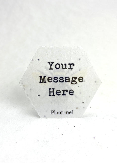 Custom Hexagon with Logo - Wildflower Seed Paper Tags - 2" - Custom Text on Reverse - Set of 24